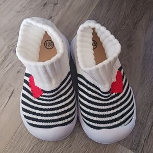 NEW 9-12 Month Striped Baby Sock Shoes with Red Heart